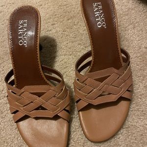Brown braided kitten heel sandal. Franco Sarto, 8M.